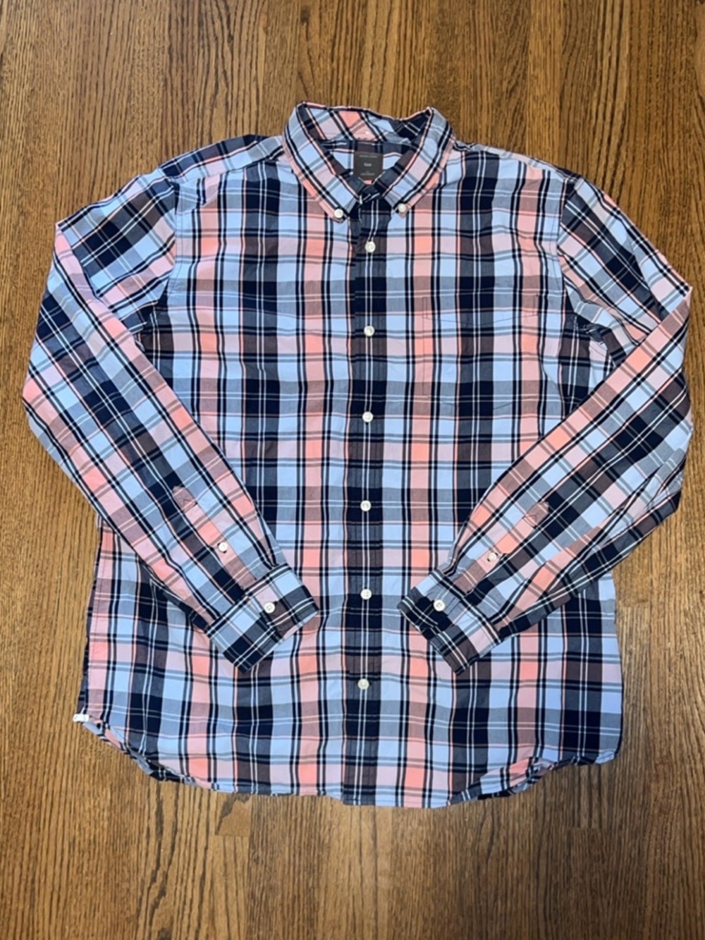 Gap Plaid Button Down Shirt Men’s XL Blue Pink Long Sleeve